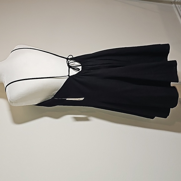 A New Day Beach Bungalow Mini Dress Linen Tie Back Scoop Neckline Lined Black M - Picture 5 of 10